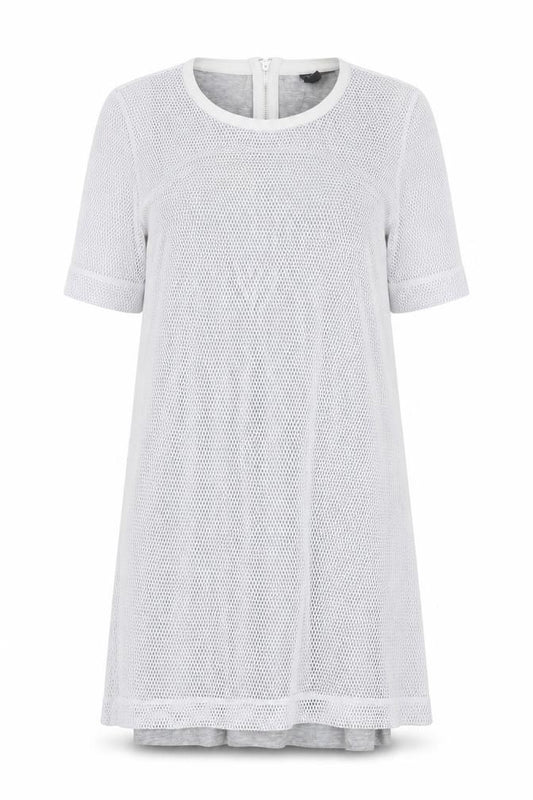 Front view of Topshop women’s white polyester a-line, size UK 8, round neck zip