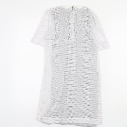 Topshop Womens White Polyester A-Line Size 8 Round Neck Zip
