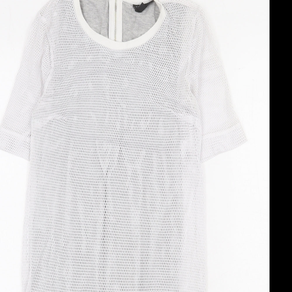 Topshop Womens White Polyester A-Line Size 8 Round Neck Zip