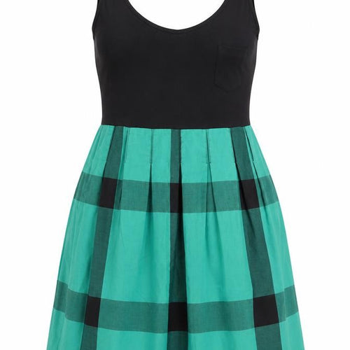 Topshop Womens Green Plaid Cotton Tank Dress Size 12 Scoop Neck Zip