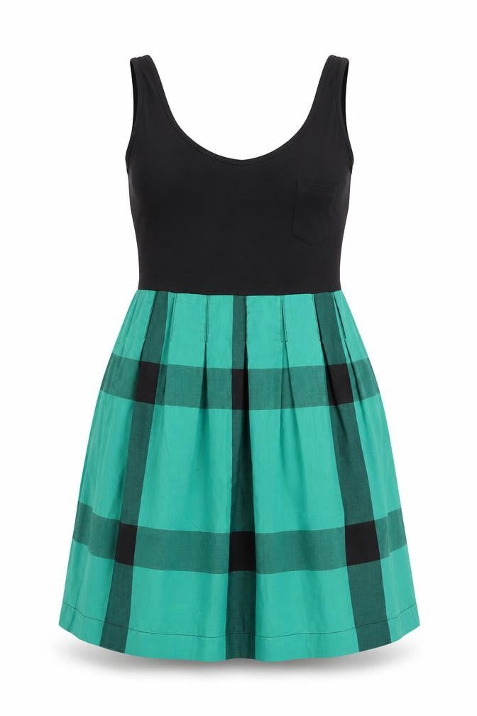 Topshop Womens Green Plaid Cotton Tank Dress Size 12 Scoop Neck Zip