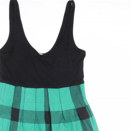 Topshop Womens Green Plaid Cotton Tank Dress Size 12 Scoop Neck Zip