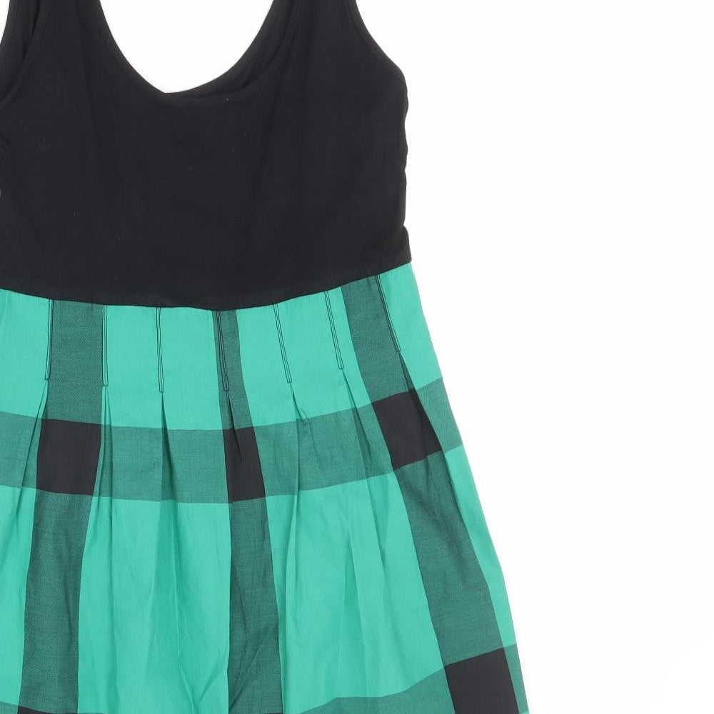 Topshop Womens Green Plaid Cotton Tank Dress Size 12 Scoop Neck Zip