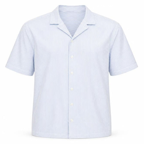 Marks & Spencer Mens Blue Striped Cotton Button-Up Size M Collared Button