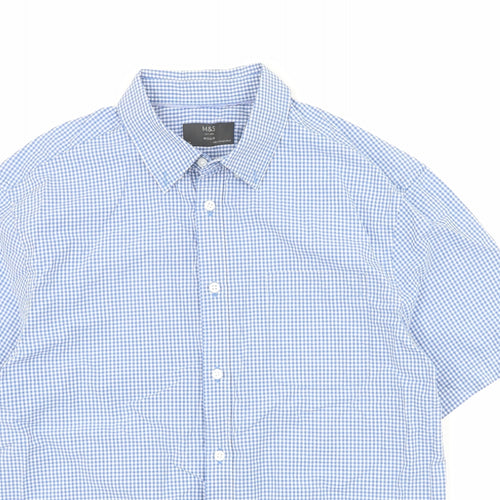 Marks and Spencer Mens Blue Check Cotton Button-Up Size M Collared Button