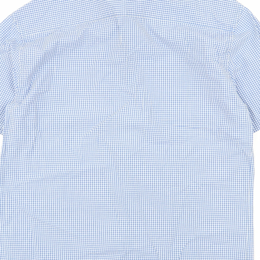 Marks and Spencer Mens Blue Check Cotton Button-Up Size M Collared Button