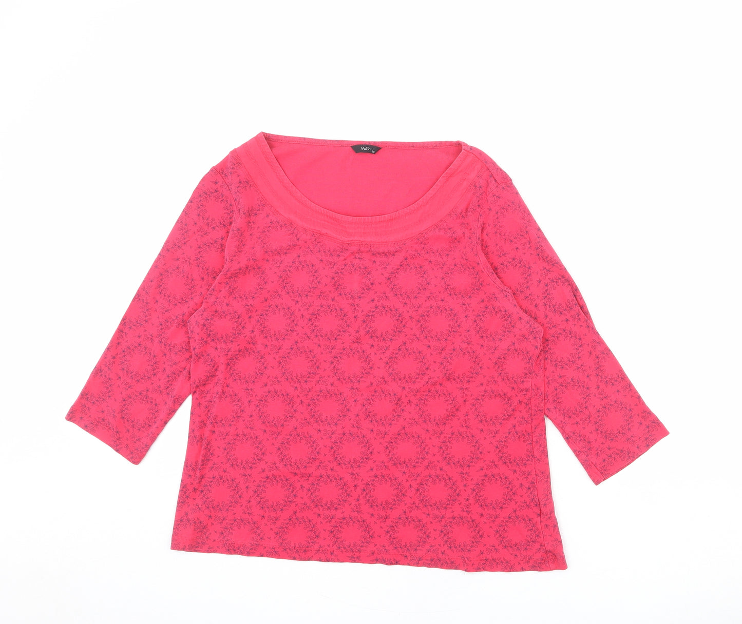 M&Co Womens Pink Floral 100% Cotton Basic T-Shirt Size 20 Boat Neck