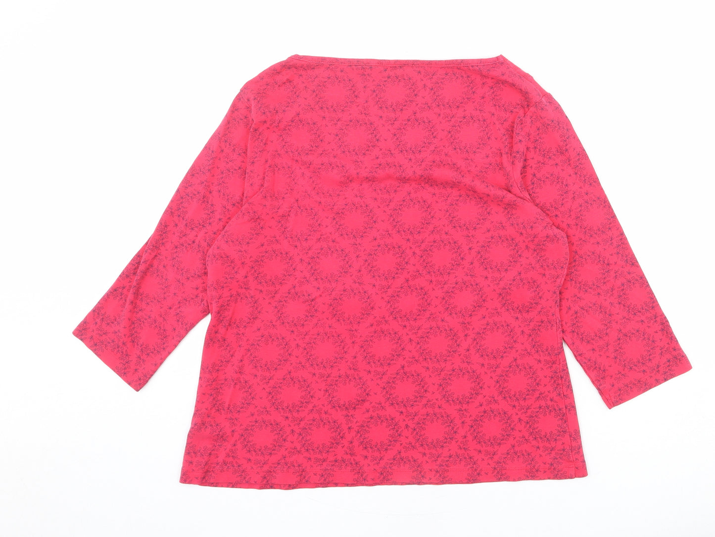 M&Co Womens Pink Floral 100% Cotton Basic T-Shirt Size 20 Boat Neck
