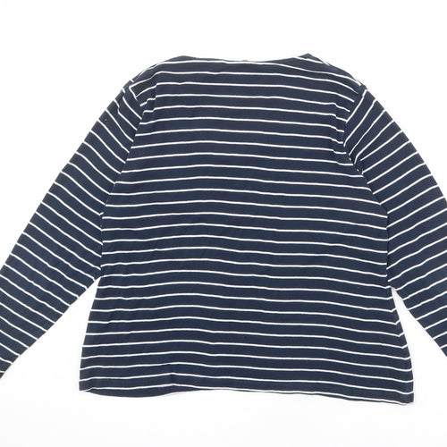 Marks and Spencer Womens Blue Striped 100% Cotton Basic T-Shirt Size 20 Boat Neck