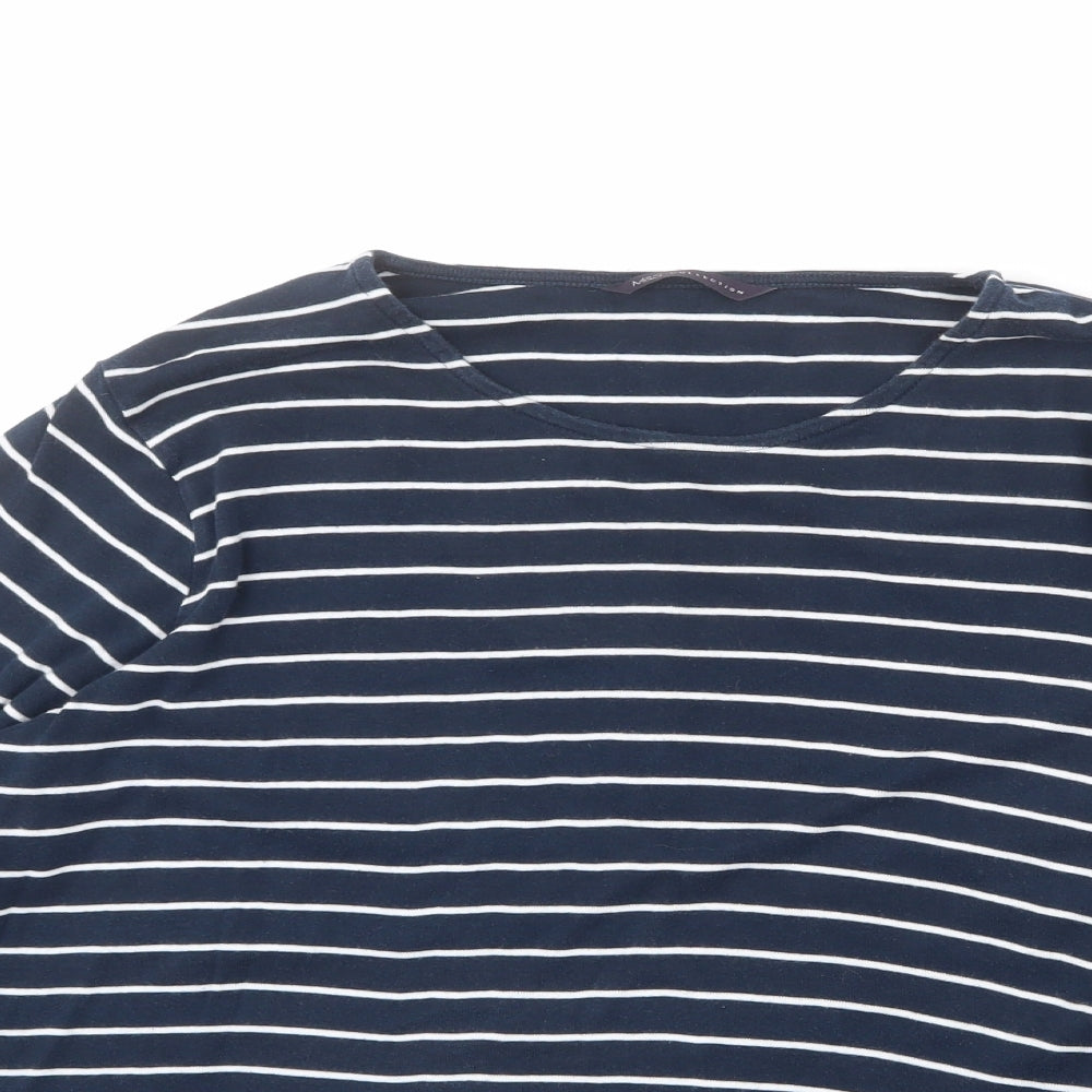 Marks and Spencer Womens Blue Striped 100% Cotton Basic T-Shirt Size 20 Boat Neck