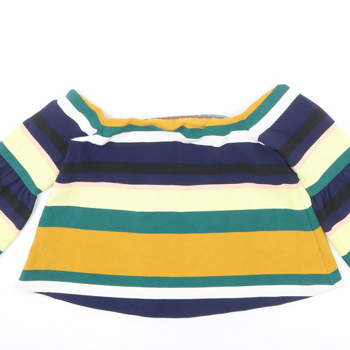 Zara Womens Multicoloured Striped Polyester Basic Blouse Size M Off the Shoulder