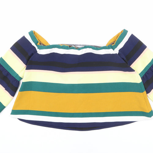 Zara Womens Multicoloured Striped Polyester Basic Blouse Size M Off the Shoulder