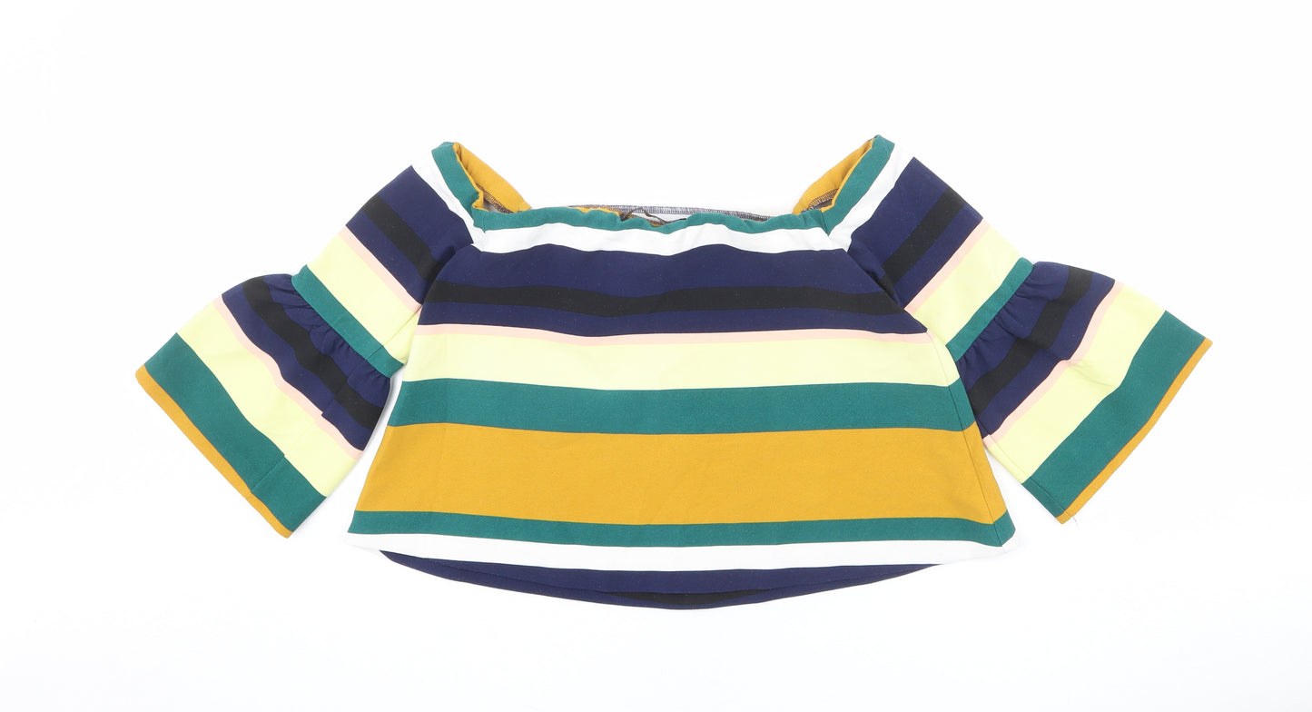 Zara Womens Multicoloured Striped Polyester Basic Blouse Size M Off the Shoulder