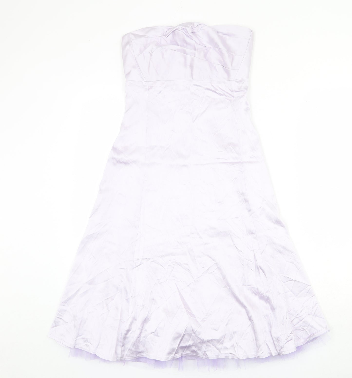 Warehouse Womens Purple Acrylic Ball Gown Size 8 Off the Shoulder Zip - Tulle underskirt