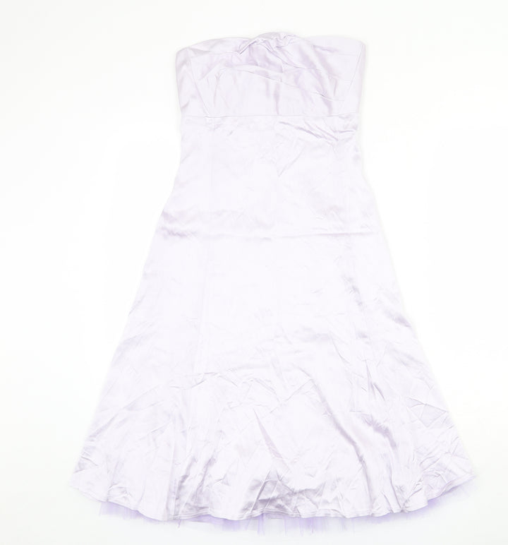 Warehouse Womens Purple Acrylic Ball Gown Size 8 Off the Shoulder Zip - Tulle underskirt