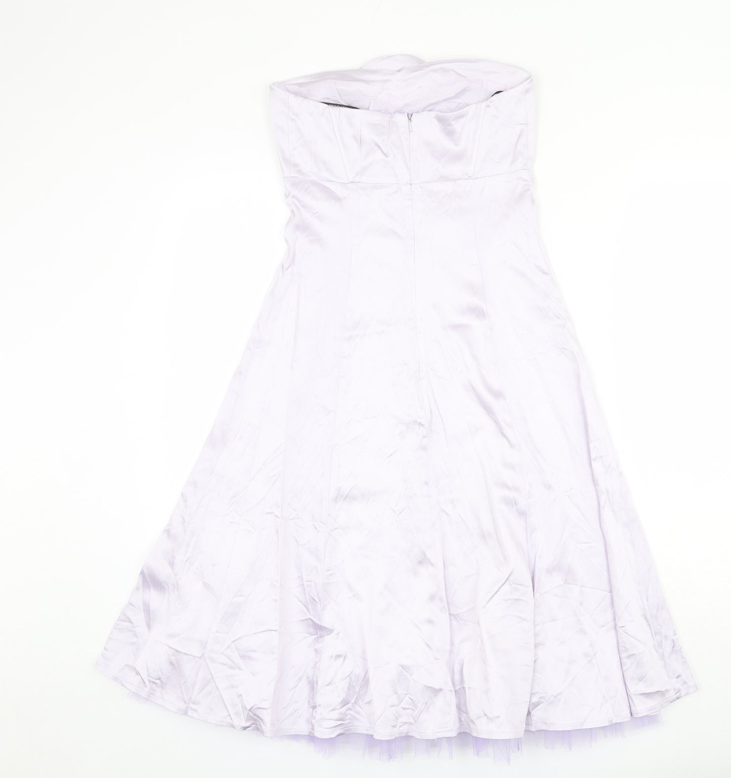 Warehouse Womens Purple Acrylic Ball Gown Size 8 Off the Shoulder Zip - Tulle underskirt