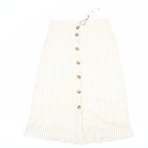 Stradivarius Womens Beige Striped Viscose A-Line Skirt Size L Button