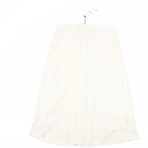 Stradivarius Womens Beige Striped Viscose A-Line Skirt Size L Button