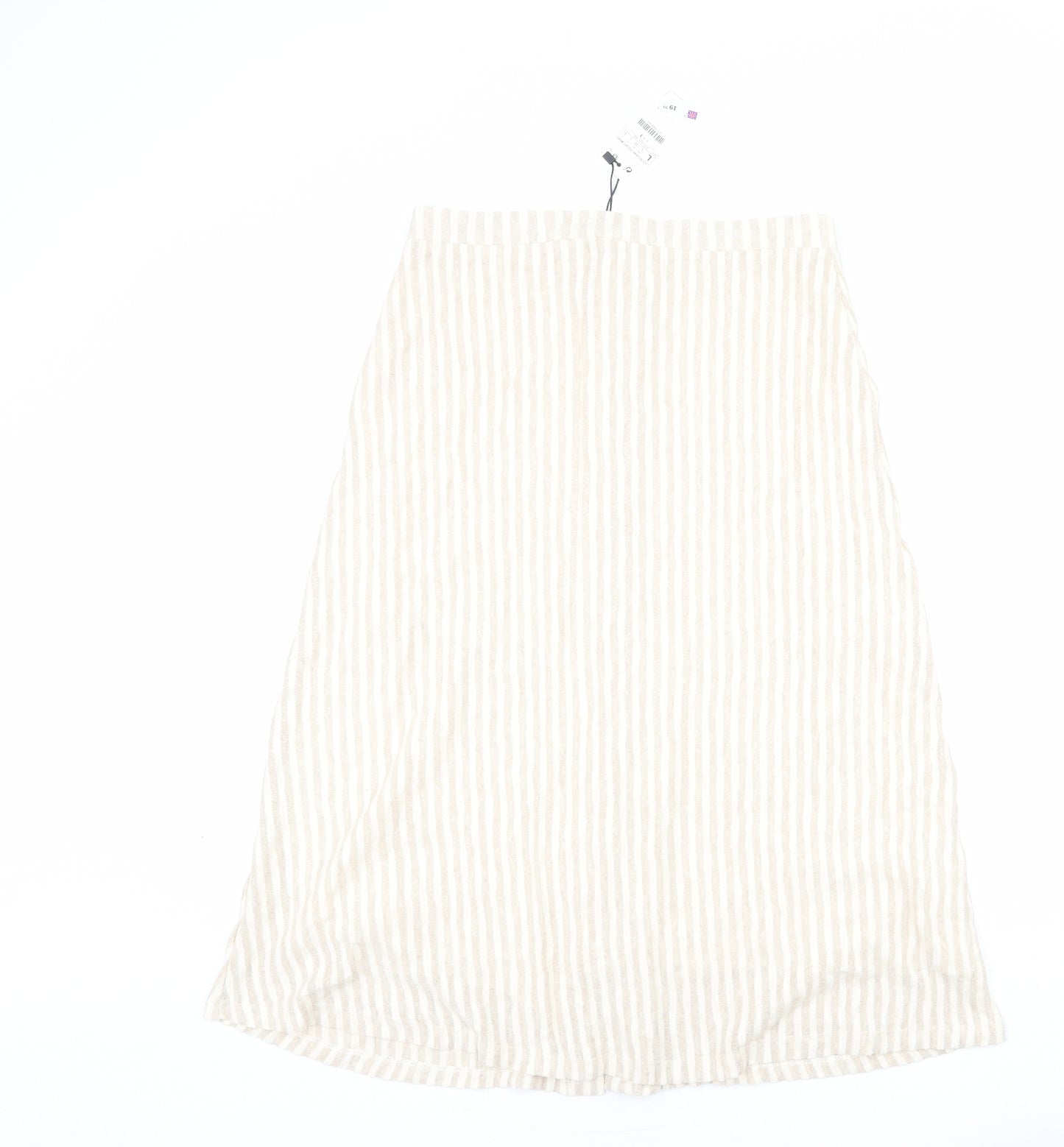 Stradivarius Womens Beige Striped Viscose A-Line Skirt Size L Button