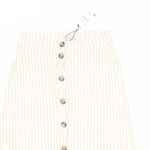 Stradivarius Womens Beige Striped Viscose A-Line Skirt Size L Button