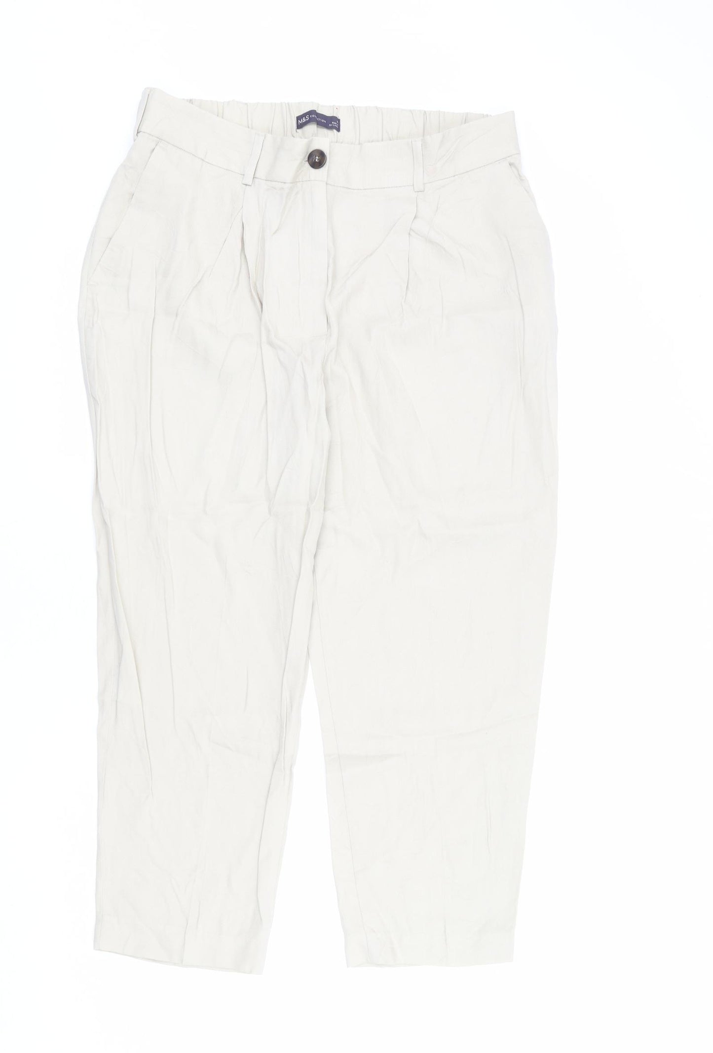 Marks and Spencer Womens Beige Lyocell Carrot Trousers Size 16 L25 in Regular Zip