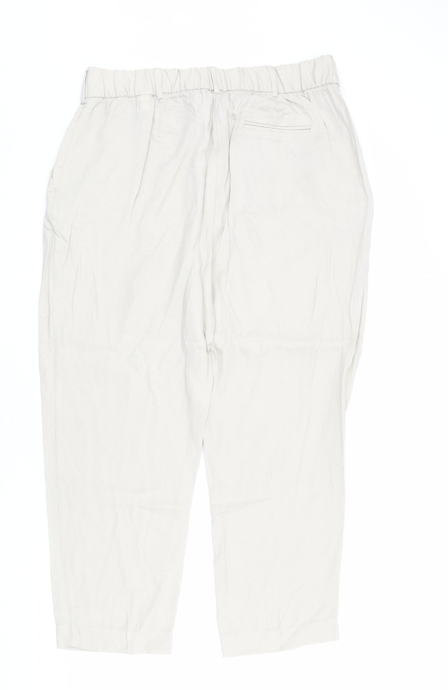 Marks and Spencer Womens Beige Lyocell Carrot Trousers Size 16 L25 in Regular Zip