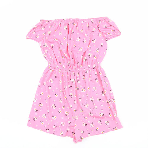 New Look Girls Pink Floral Polyester Playsuit One-Piece Size 14 Years L3 in Pullover
