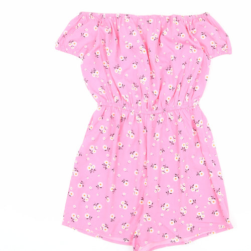 New Look Girls Pink Floral Polyester Playsuit One-Piece Size 14 Years L3 in Pullover