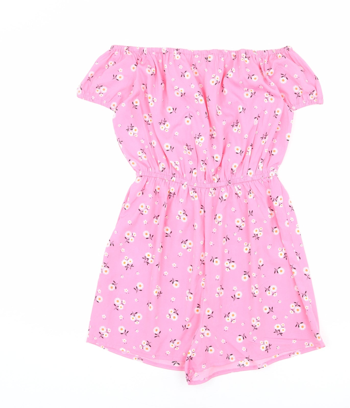 New Look Girls Pink Floral Polyester Playsuit One-Piece Size 14 Years L3 in Pullover