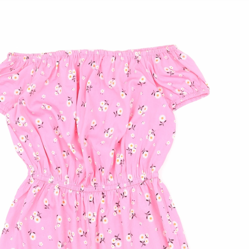 New Look Girls Pink Floral Polyester Playsuit One-Piece Size 14 Years L3 in Pullover