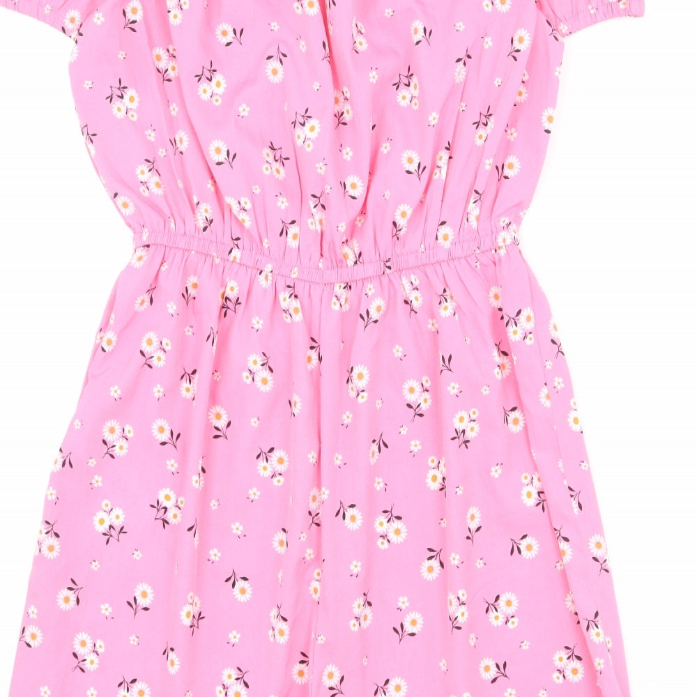 New Look Girls Pink Floral Polyester Playsuit One-Piece Size 14 Years L3 in Pullover