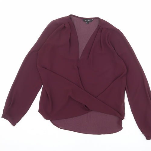 New Look Womens Red Polyester Basic Blouse Size 10 V-Neck