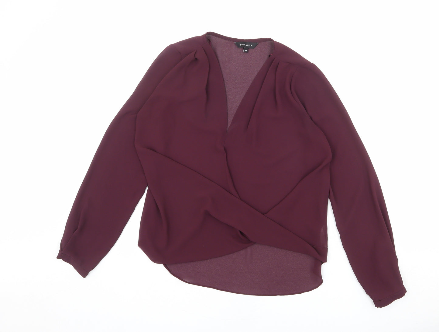 New Look Womens Red Polyester Basic Blouse Size 10 V-Neck