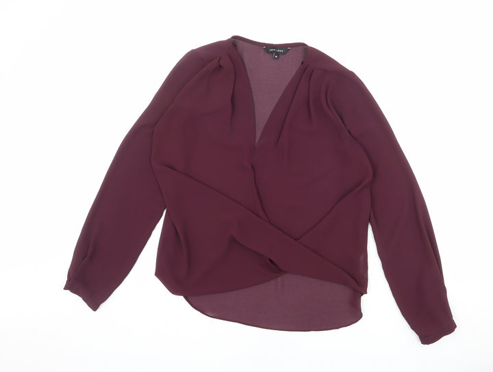 New Look Womens Red Polyester Basic Blouse Size 10 V-Neck