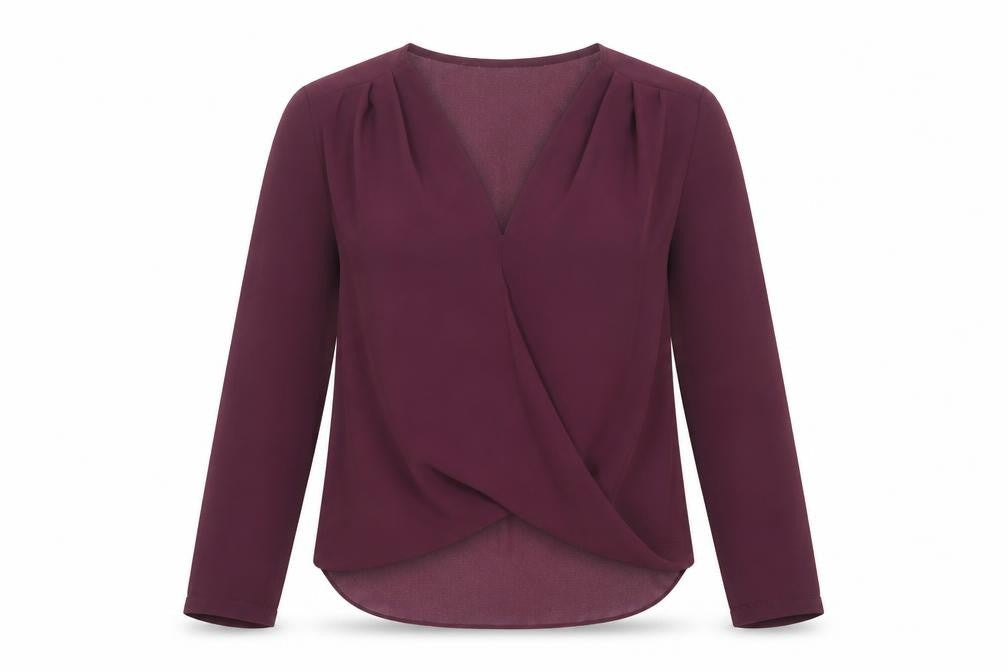 Front view of New Look women’s red polyester basic blouse, size UK 10, v-neck