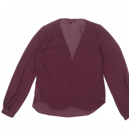 New Look Womens Red Polyester Basic Blouse Size 10 V-Neck