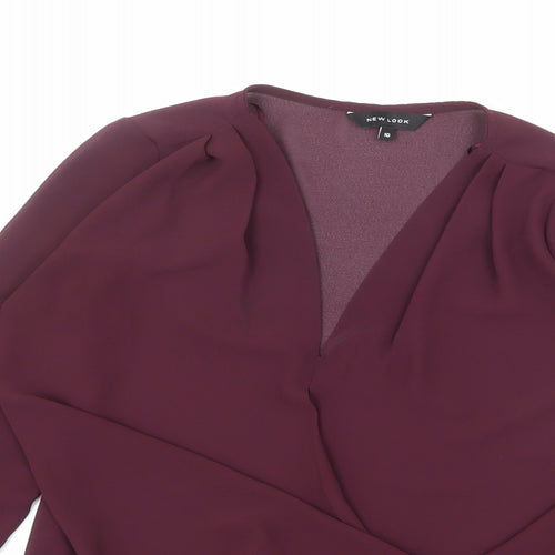 New Look Womens Red Polyester Basic Blouse Size 10 V-Neck