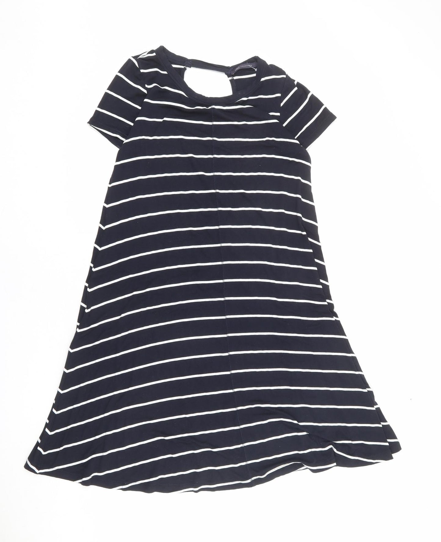 Marks and Spencer Womens Black Striped Viscose T-Shirt Dress Size 10 Round Neck Pullover
