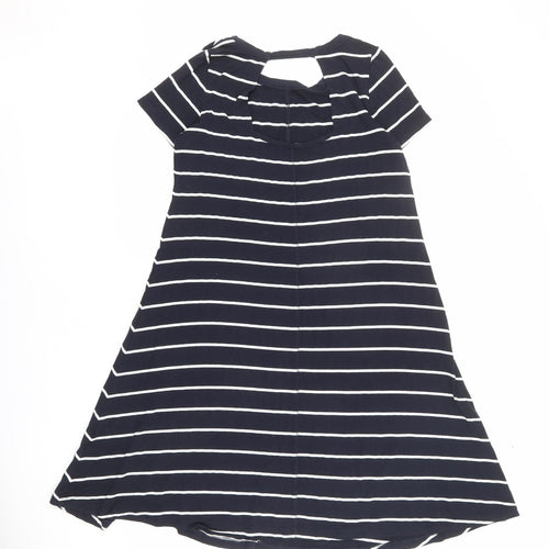 Marks and Spencer Womens Black Striped Viscose T-Shirt Dress Size 10 Round Neck Pullover