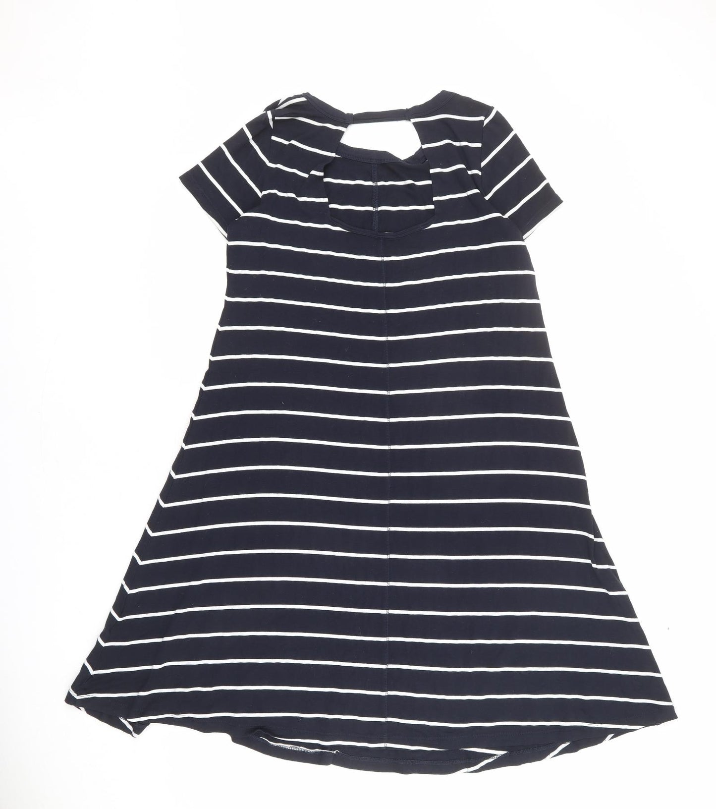 Marks and Spencer Womens Black Striped Viscose T-Shirt Dress Size 10 Round Neck Pullover