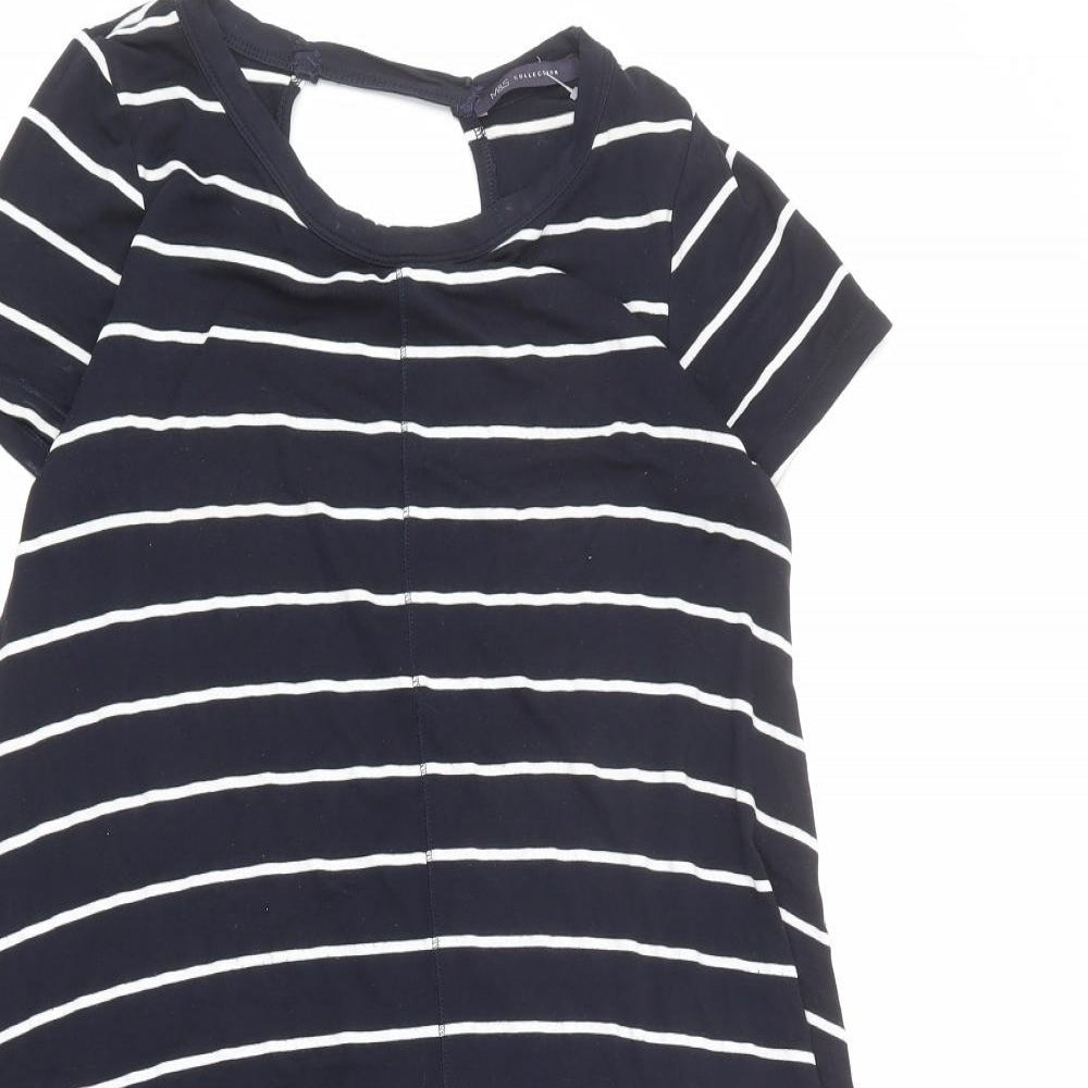 Marks and Spencer Womens Black Striped Viscose T-Shirt Dress Size 10 Round Neck Pullover