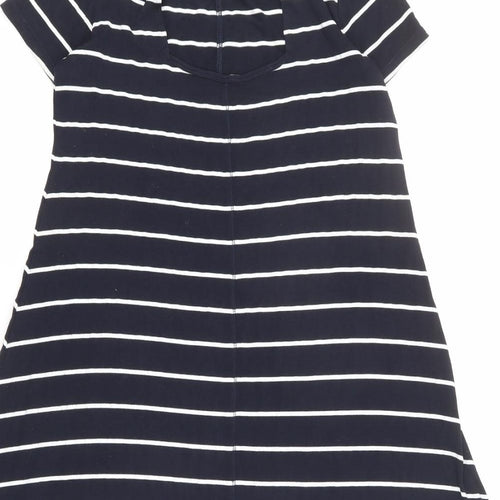 Marks and Spencer Womens Black Striped Viscose T-Shirt Dress Size 10 Round Neck Pullover