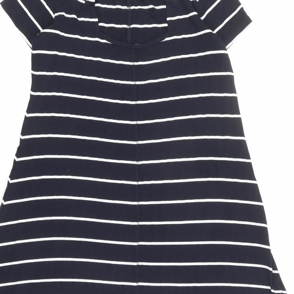 Marks and Spencer Womens Black Striped Viscose T-Shirt Dress Size 10 Round Neck Pullover
