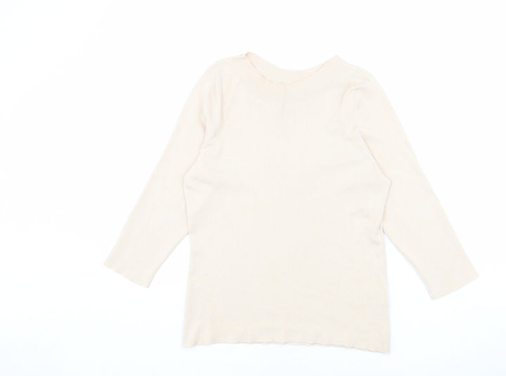 Oasis Womens Beige Round Neck Viscose Pullover Jumper Size L