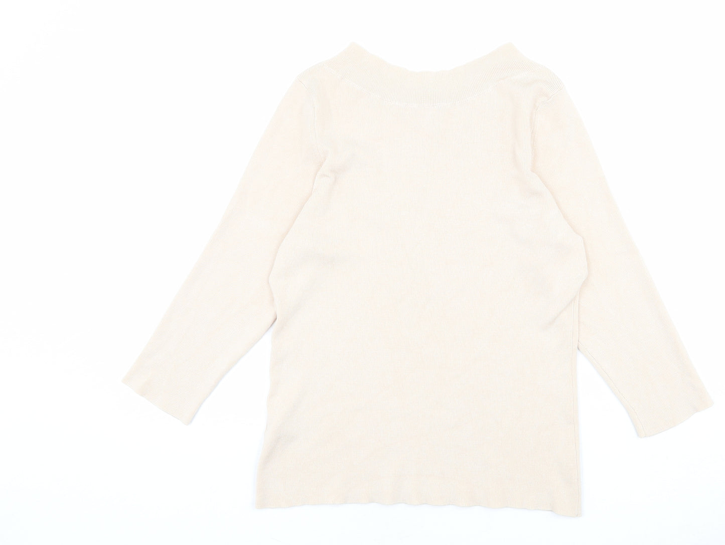 Oasis Womens Beige Round Neck Viscose Pullover Jumper Size L
