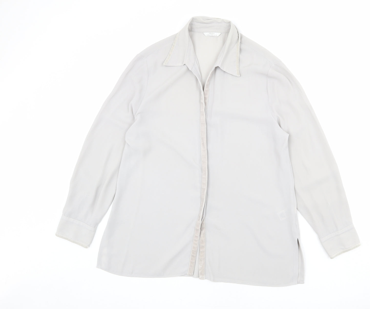 St Michael Womens Grey Polyester Basic Button-Up Size 14 Collared