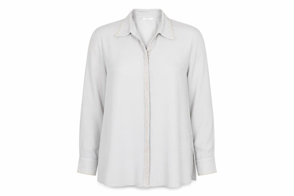 Front view of St Michael women’s grey polyester basic button-up, size UK 14, collared