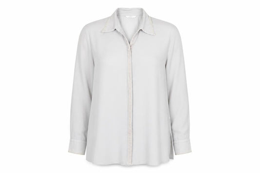 Front view of St Michael women’s grey polyester basic button-up, size UK 14, collared
