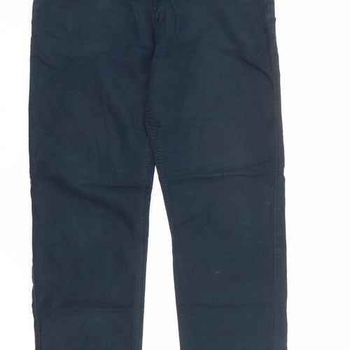 Marks and Spencer Mens Blue Cotton Trousers Size 34 in L31 in Regular Zip