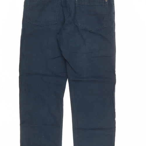 Marks and Spencer Mens Blue Cotton Trousers Size 34 in L31 in Regular Zip